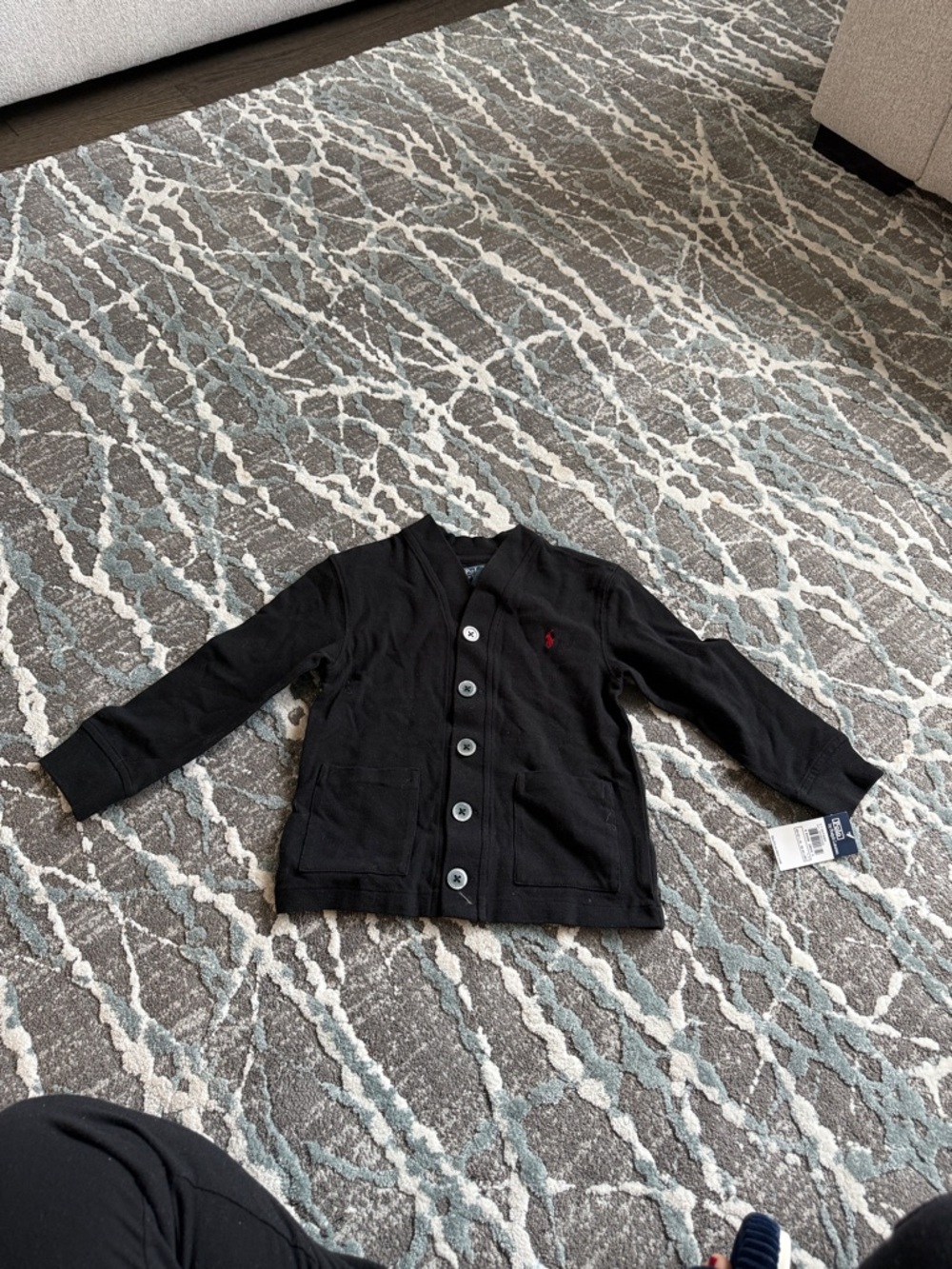 Ralph Lauren Black Kids Button-Front Cardigan with Red Pony